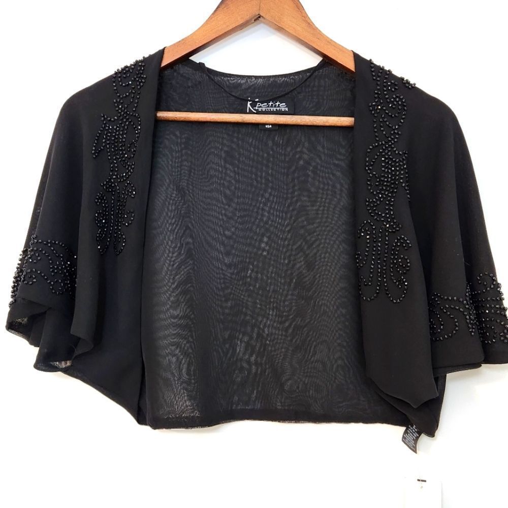 KPETITE Collections Beaded Black Shrug Shawl Formal Wear Size 6P NWT